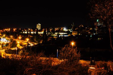 Kudüs İsrail Kudüs'ün 22 Haziran 2018 eski şehrin dış duvarına geceden panoramik görünüm