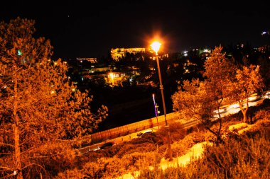 Kudüs İsrail Kudüs'ün 22 Haziran 2018 eski şehrin dış duvarına geceden panoramik görünüm