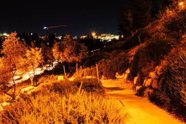 Kudüs İsrail Kudüs'ün 22 Haziran 2018 eski şehrin dış duvarına geceden panoramik görünüm