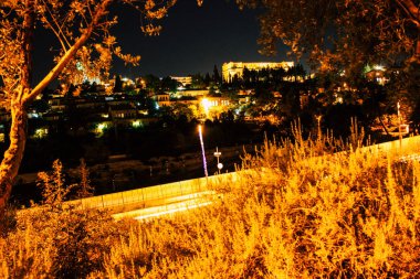 Kudüs İsrail Kudüs'ün 22 Haziran 2018 eski şehrin dış duvarına geceden panoramik görünüm