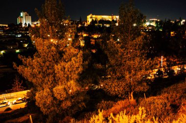 Kudüs İsrail Kudüs'ün 22 Haziran 2018 eski şehrin dış duvarına geceden panoramik görünüm