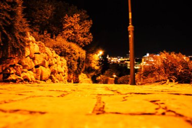 Kudüs İsrail Kudüs'ün 22 Haziran 2018 eski şehrin dış duvarına geceden panoramik görünüm