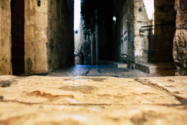 Jerusalem israel June 09, 2018 View of the street of the old city of Jerusalem from the ground level in the afternoon