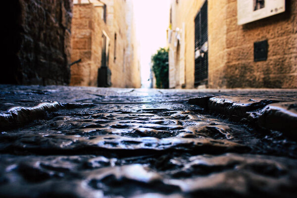 Jerusalem israel June 09, 2018 View of the street of the old city of Jerusalem from the ground level in the afternoon