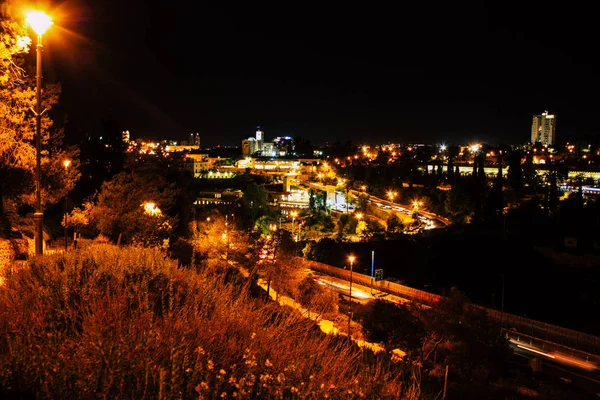 Kudüs İsrail Kudüs'ün 22 Haziran 2018 eski şehrin dış duvarına geceden panoramik görünüm