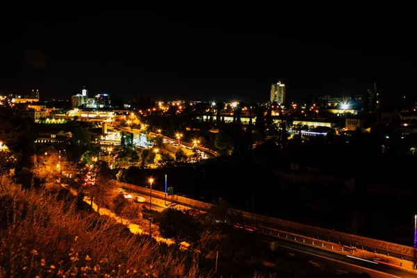 Kudüs İsrail Kudüs'ün 22 Haziran 2018 eski şehrin dış duvarına geceden panoramik görünüm