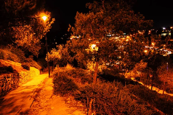 Izrael Jerozolima Czerwca 2018 Panoramicznym Widokiem Jerozolimy Nocy Zewnętrznej Ściany — Zdjęcie stockowe