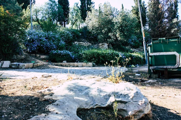 在耶路撒冷以色列的泰迪公园花园和喷泉的看法 — 图库照片