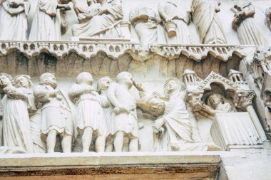 Reims Fransa 16 Temmuz 2018 öğleden sonra Notre Dame Katedrali'nin Reims cephe dış görünümünü