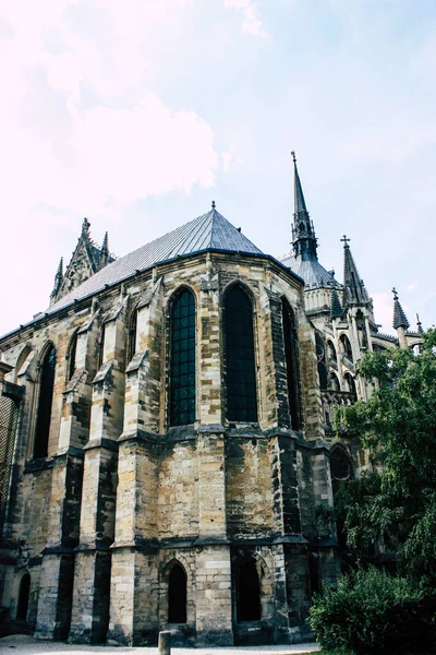Reims Francia Julio 2018 Vista Fachada Exterior Catedral Notre Dame — Foto de Stock