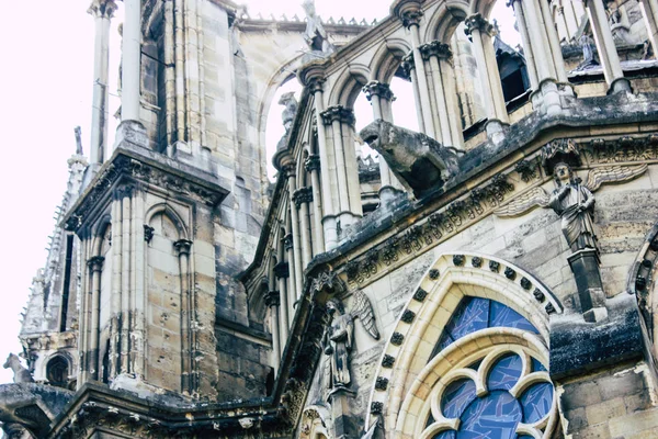 Reims Francia Julio 2018 Vista Fachada Exterior Catedral Notre Dame — Foto de Stock