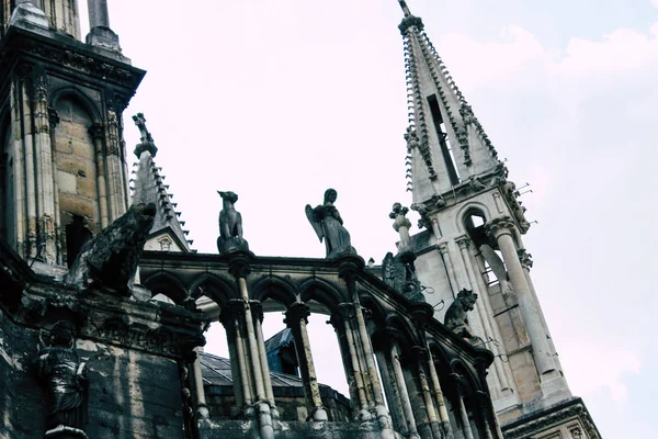 Reims Frankrike Juli 2018 Syn Fasaden Notre Dame Katedralen Reims — Stockfoto