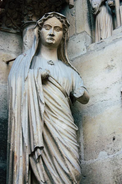 Reims Francia Julio 2018 Vista Fachada Exterior Catedral Notre Dame —  Fotos de Stock