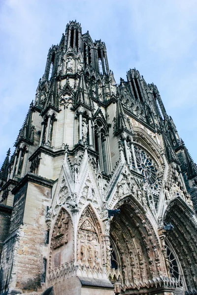 Reims Frankreich Juli 2018 Blick Auf Die Außenfassade Der Kathedrale — Stockfoto