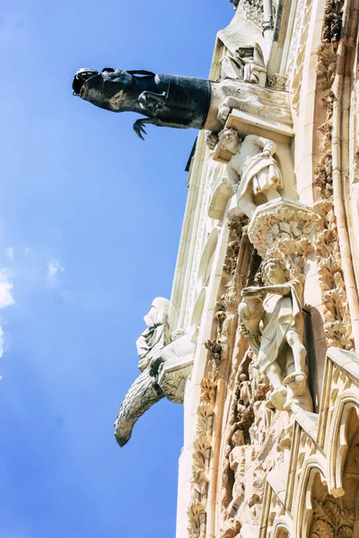 Remeš Francie Července 2018 Pohled Vnější Fasádě Katedrály Notre Dame — Stock fotografie
