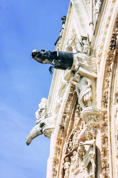 Remeš Francie Července 2018 Pohled Vnější Fasádě Katedrály Notre Dame — Stock fotografie