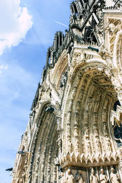 Reims Francia Luglio 2018 Veduta Della Facciata Esterna Della Cattedrale — Foto Stock