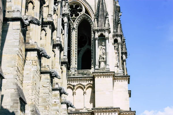 Remeš Francie Července 2018 Pohled Vnější Fasádě Katedrály Notre Dame — Stock fotografie