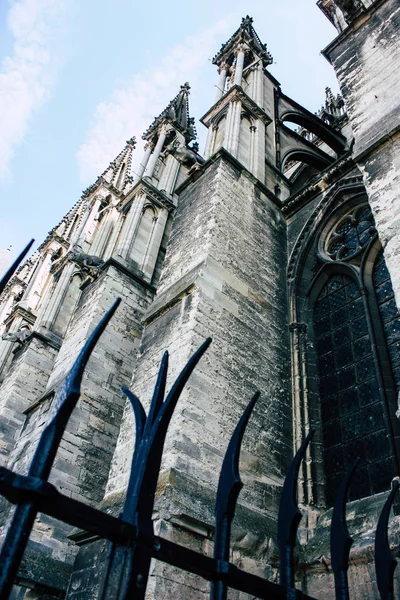 Reims Francia Julio 2018 Vista Fachada Exterior Catedral Notre Dame —  Fotos de Stock