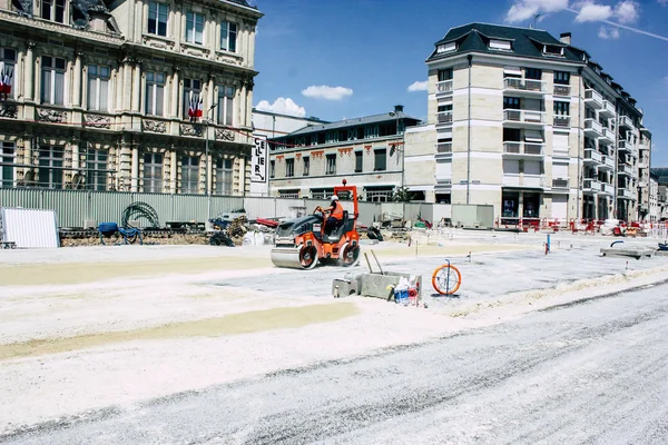 Reims Francia Julio 2018 Vista Personas Desconocidas Trabajando Una Obra — Foto de Stock