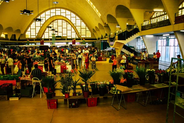 Reims Francia Julio 2018 Vista Gente Desconocida Comprando Mercado Reims — Foto de Stock