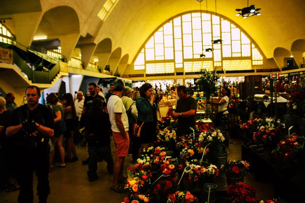 Reims Francia Julio 2018 Vista Gente Desconocida Comprando Mercado Reims — Foto de Stock