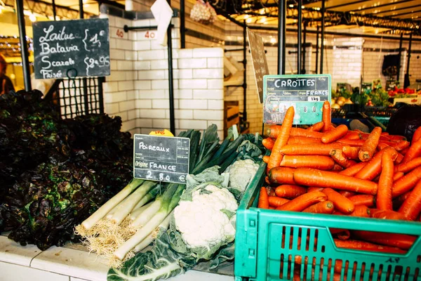 Reims França Julho 2018 Vista Legumes Frutas Vendidos Mercado Reims — Fotografia de Stock