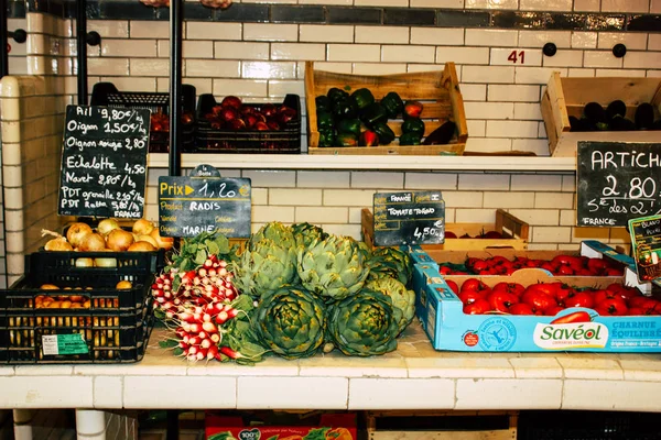 Reims Frankrijk Juli 2018 Weergave Van Groenten Fruit Verkocht Markt — Stockfoto