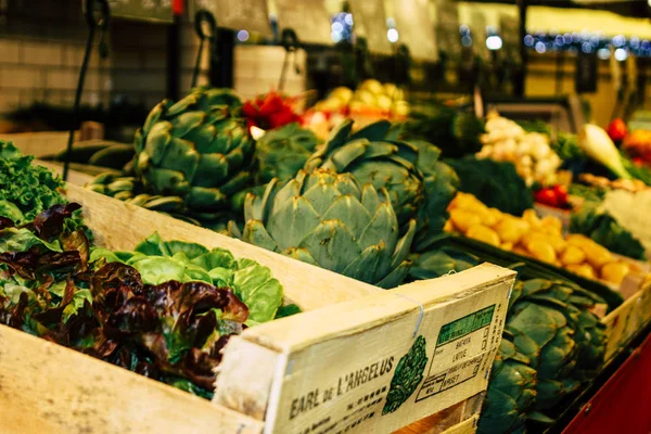 Reims Frankrijk Juli 2018 Weergave Van Groenten Fruit Verkocht Markt — Stockfoto