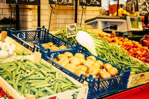 Reims França Julho 2018 Vista Legumes Frutas Vendidos Mercado Reims — Fotografia de Stock