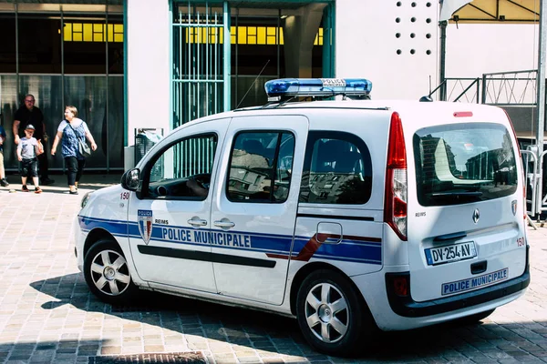 Reims Francia Julio 2018 Vista Coche Policía Francés Mercado Reims —  Fotos de Stock