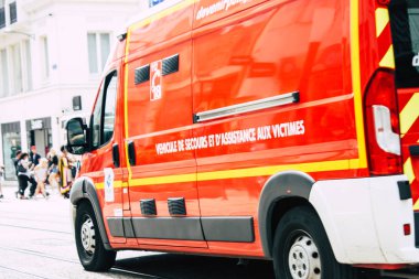 Reims Fransa 23 Temmuz 2018 Reims street öğleden sonra bir Fransız itfaiye görünümünü