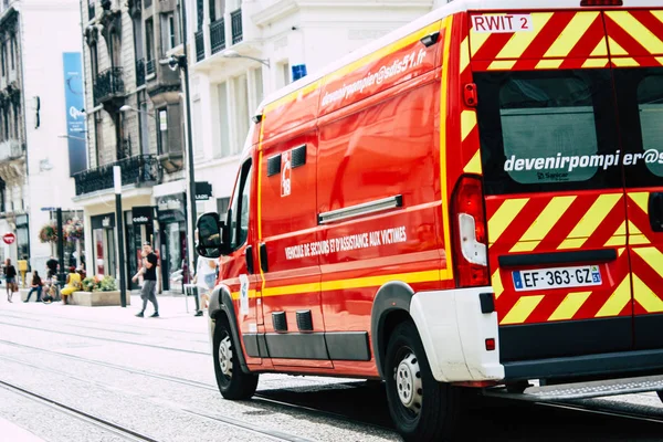 Reims Francia Julio 2018 Vista Camión Bomberos Francés Calle Reims — Foto de Stock