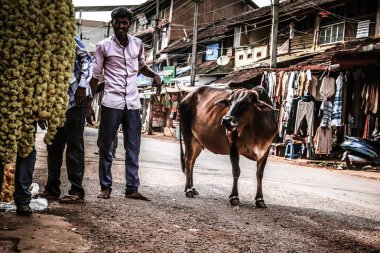 Gokarna Karnataka India Kasım 01, 2017 gece Gokarna kasabasının sokakta çiçek satan bilinmeyen insanların portresi
