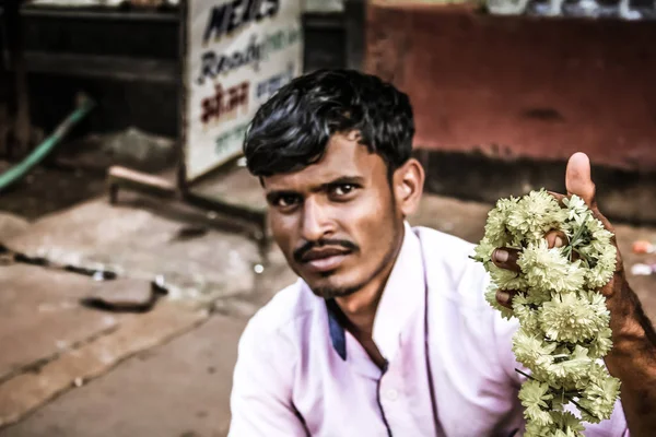 Gokarna Karnataka Indie Listopad 2017 Portrét Neznámého Člověka Který Prodává — Stock fotografie