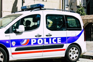Reims Fransa 10 Ağustos 2018 Reims street öğleden sonra Fransız polis arabasına görünümünü