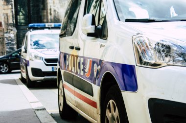 Reims Fransa 10 Ağustos 2018 Reims street öğleden sonra Fransız polis arabasına görünümünü