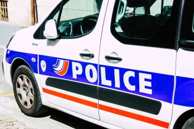 Reims Fransa 10 Ağustos 2018 Reims street öğleden sonra Fransız polis arabasına görünümünü