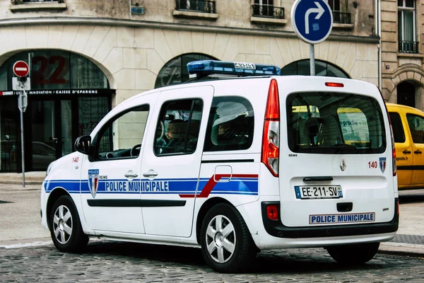 Reims Francia Agosto 2018 Vista Coche Policía Francés Calle Reims — Foto de Stock