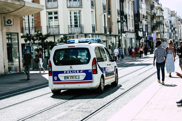 Reims Francia Agosto 2018 Vista Coche Policía Francés Calle Reims — Foto de Stock