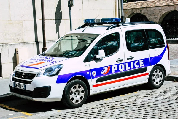 Reims Francia Agosto 2018 Vista Coche Policía Francés Calle Reims — Foto de Stock