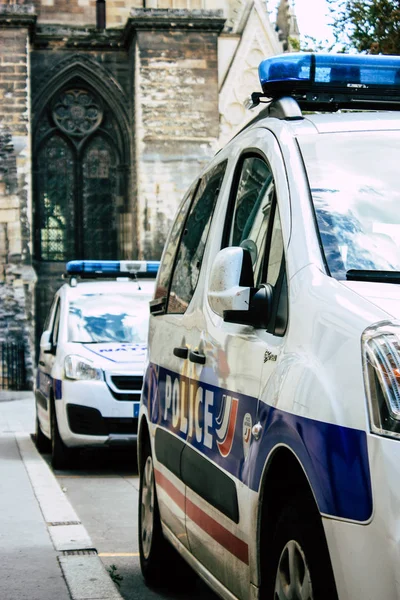 Reims Fransa 10 Ağustos 2018 Reims street öğleden sonra Fransız polis arabasına görünümünü