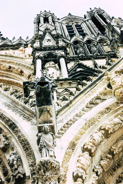 Remeš Francie Srpna 2018 Pohled Vnější Fasádě Katedrály Notre Dame — Stock fotografie