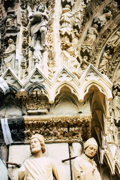 Reims Francia Agosto 2018 Vista Fachada Exterior Catedral Notre Dame — Foto de Stock