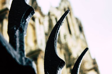 Reims Fransa 13 Ağustos 2018 öğleden sonra Notre Dame Katedrali'nin Reims cephe dış görünümünü