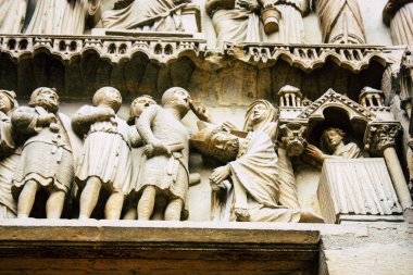 Reims Fransa 13 Ağustos 2018 öğleden sonra Notre Dame Katedrali'nin Reims cephe dış görünümünü