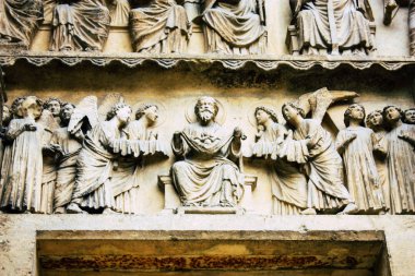 Reims Fransa 13 Ağustos 2018 öğleden sonra Notre Dame Katedrali'nin Reims cephe dış görünümünü