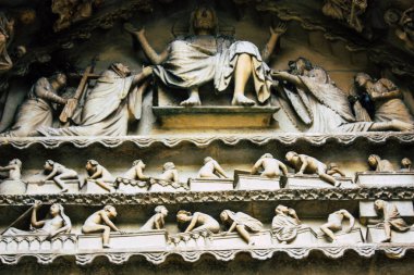 Reims Fransa 13 Ağustos 2018 öğleden sonra Notre Dame Katedrali'nin Reims cephe dış görünümünü