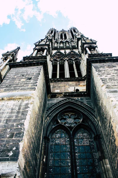 Reims França Agosto 2018 Vista Fachada Exterior Catedral Notre Dame — Fotografia de Stock