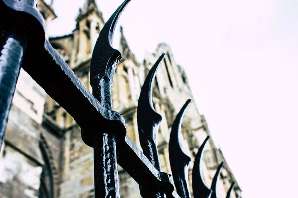 Reims Fransa 13 Ağustos 2018 öğleden sonra Notre Dame Katedrali'nin Reims cephe dış görünümünü